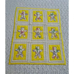 Teddy Bear Quilted Embroidered Baby Blanket Yellow 33"x39"